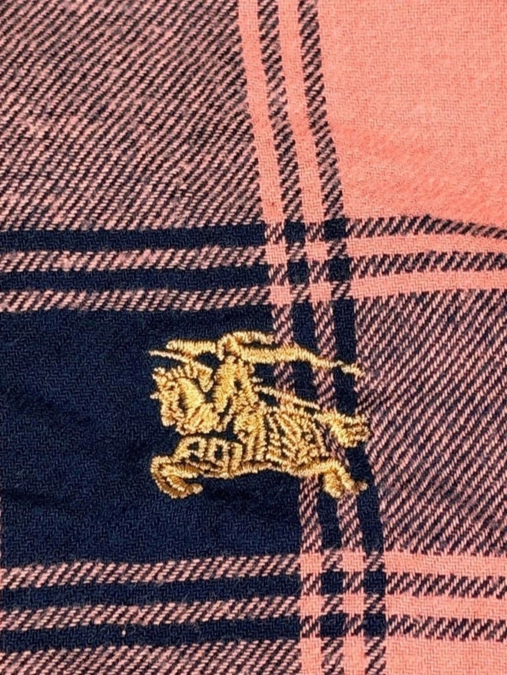 Vintage Burberry Men XL Plaid Button Up Pink Navy 100% Cotton Equestrian Knight - Picture 8 of 13